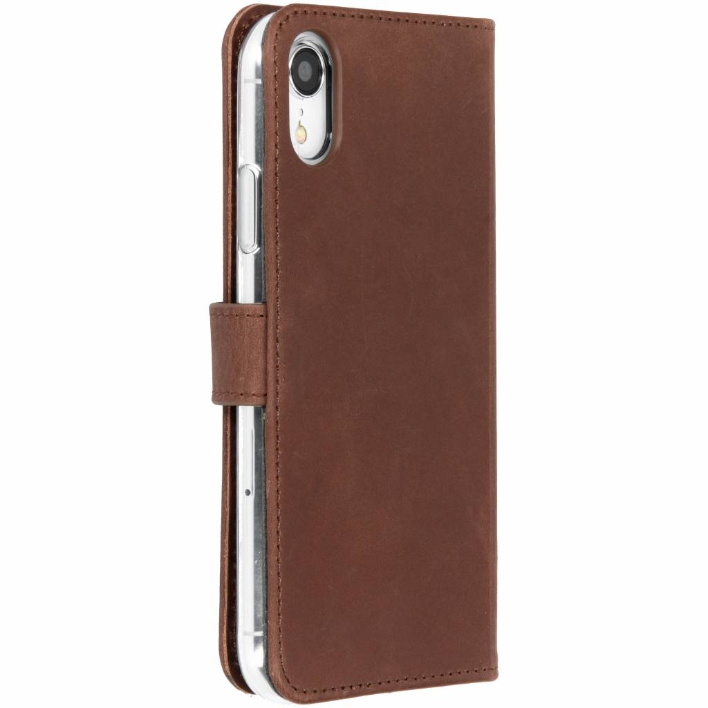 Selencia Echt Leren Bookcase Apple iPhone Xr - Donkerbruin - Afbeelding 3