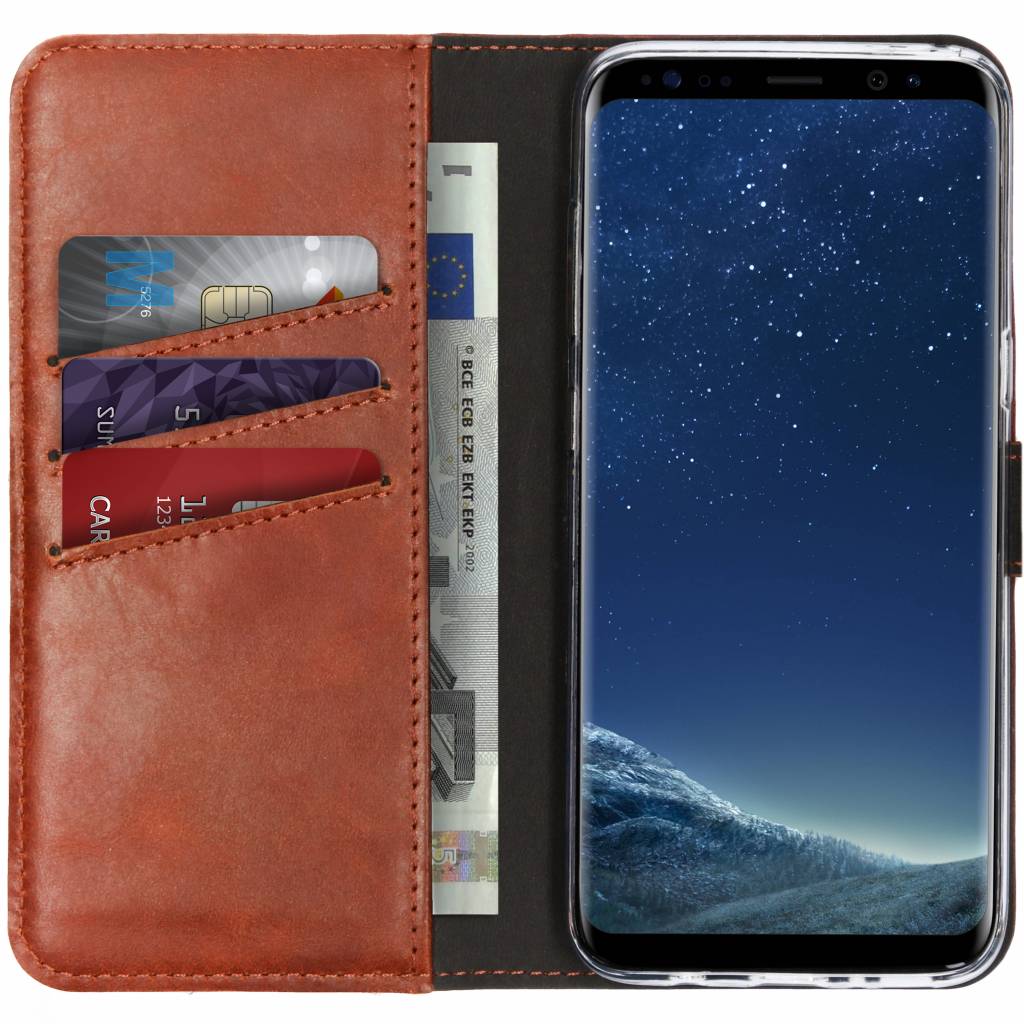 Selencia Echt Lederen Bookcase Samsung Galaxy S8 – Bruin