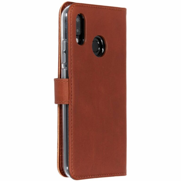 Selencia Echt Lederen Bookcase Huawei P20 Lite - Donkerbruin - Afbeelding 3