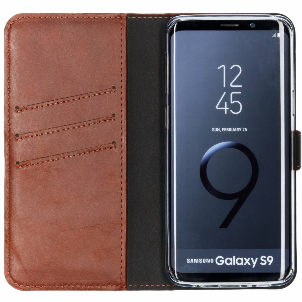 Selencia Echt Lederen Bookcase Samsung Galaxy S9 – Lichtbruin