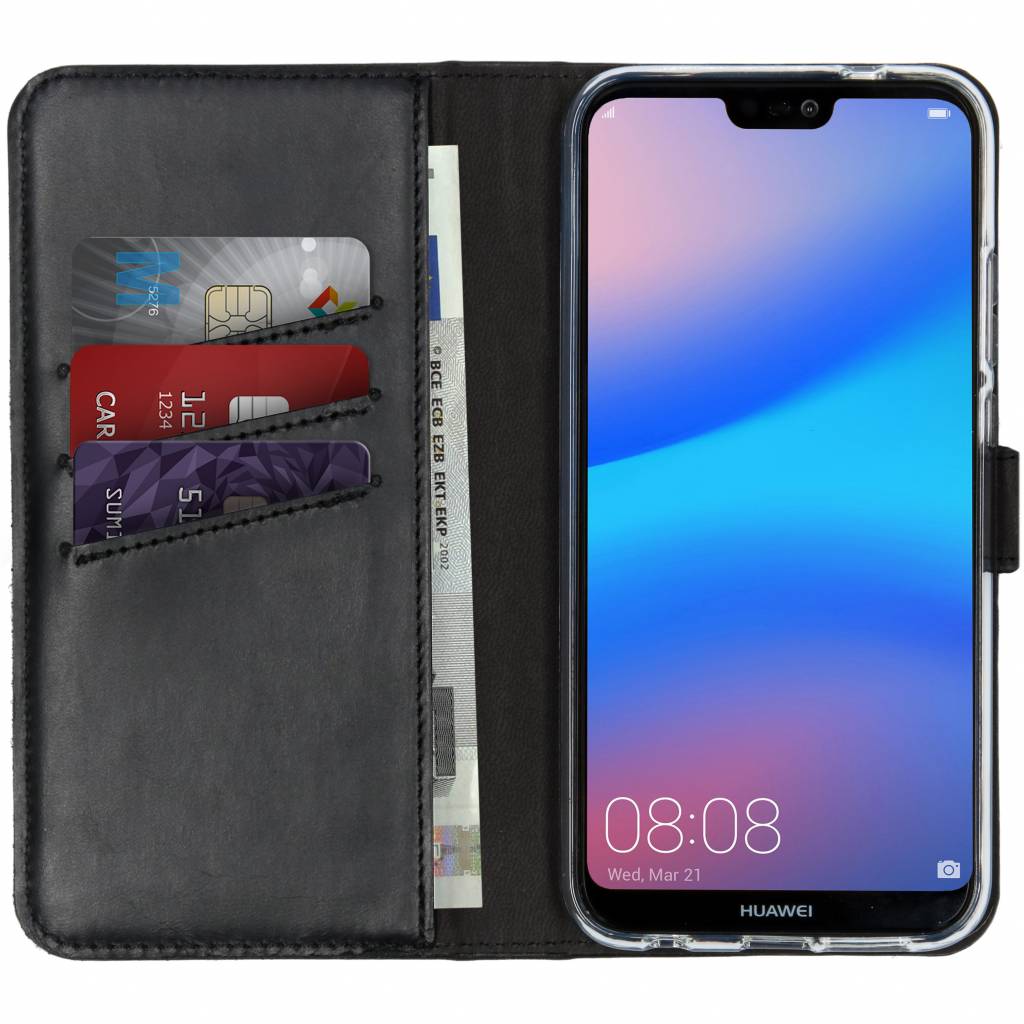 Selencia Echt Lederen Bookcase Huawei P20 Lite – Zwart