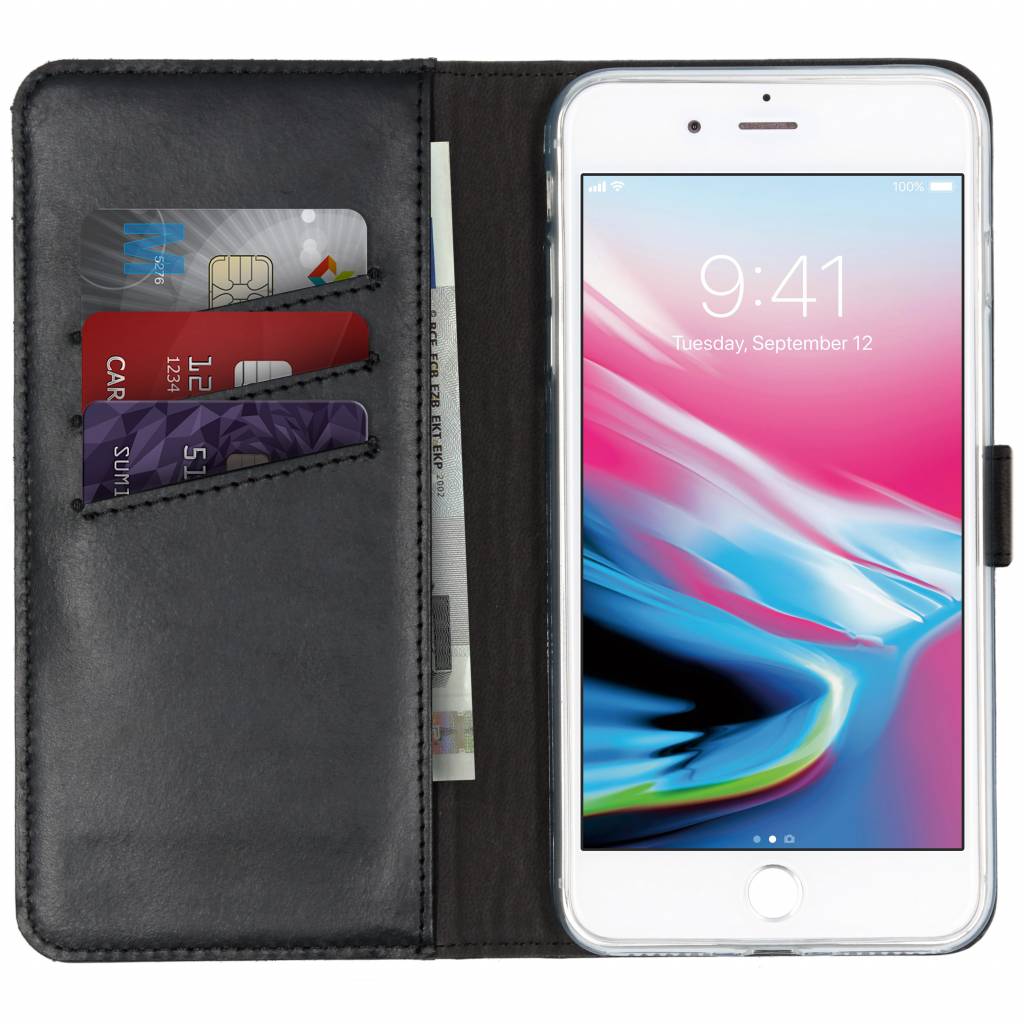 Selencia Echt Lederen Bookcase Apple iPhone 8 Plus / 7 Plus – Zwart