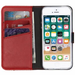 Selencia Echt Lederen Bookcase Apple iPhone SE / 5 / 5s - Rood