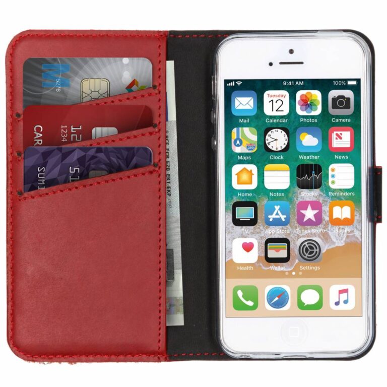 Selencia Echt Lederen Bookcase Apple iPhone SE / 5 / 5s - Rood