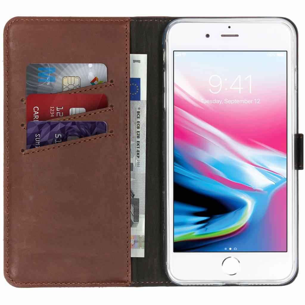 Selencia Echt Lederen Bookcase Apple iPhone 8 Plus / 7 Plus – Bruin