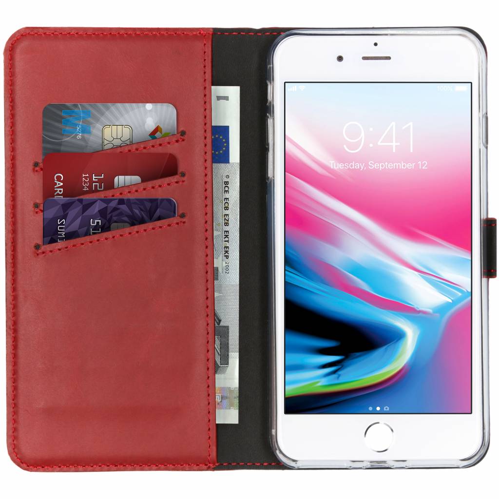 Selencia Echt Lederen Bookcase Apple iPhone 8 Plus / 7 Plus – Rood