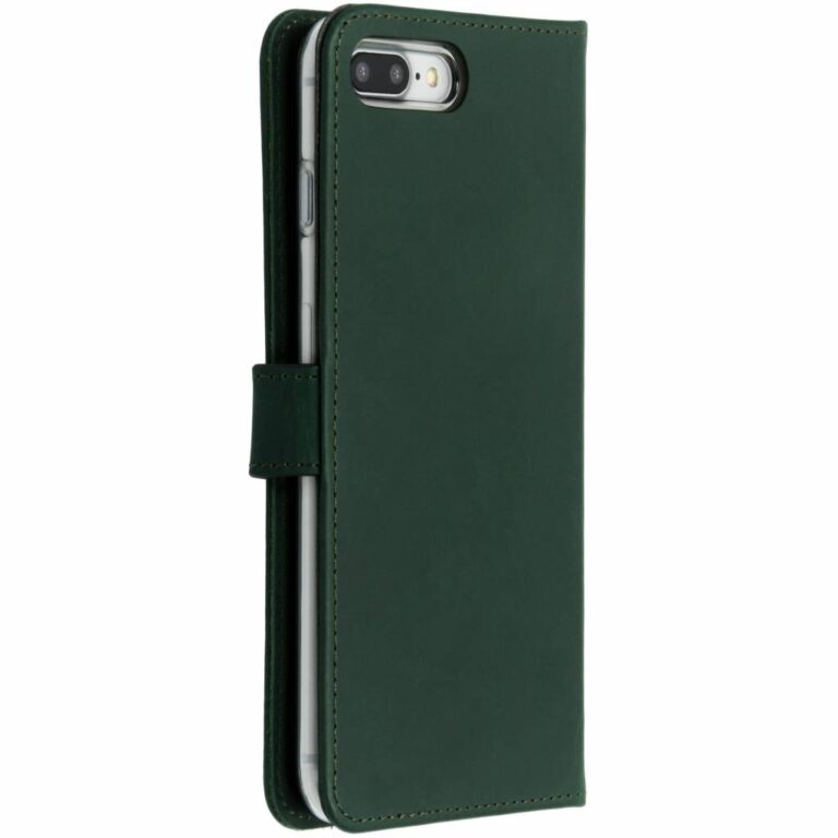 Selencia Echt Lederen Bookcase Apple iPhone 8 Plus / 7 Plus - Groen - Afbeelding 3