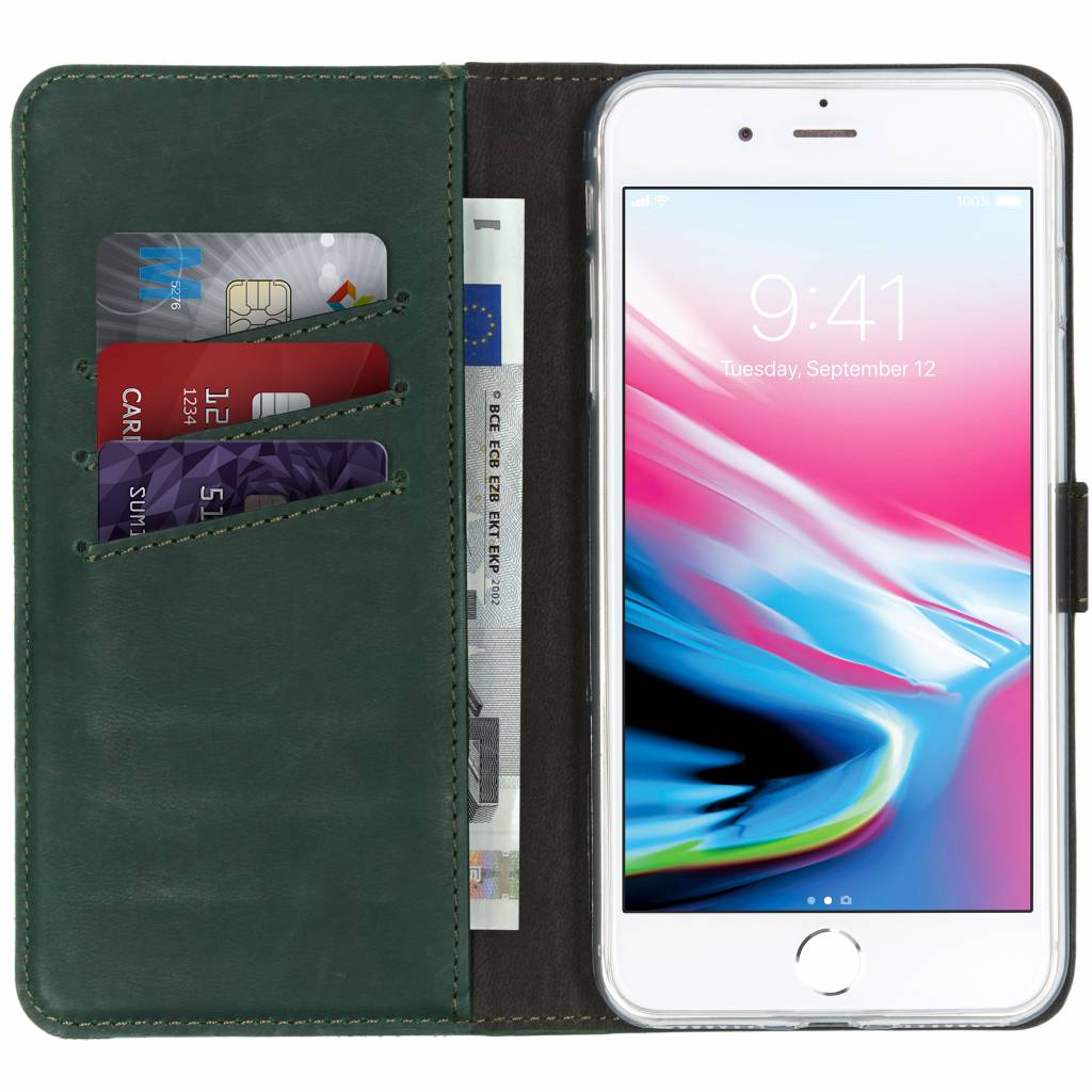 Selencia Echt Lederen Bookcase Apple iPhone 8 Plus / 7 Plus – Groen