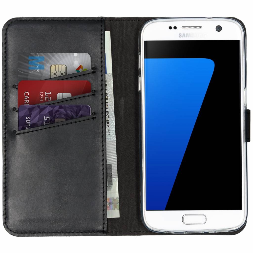 Selencia Echt Lederen Bookcase Samsung Galaxy S7 – Zwart