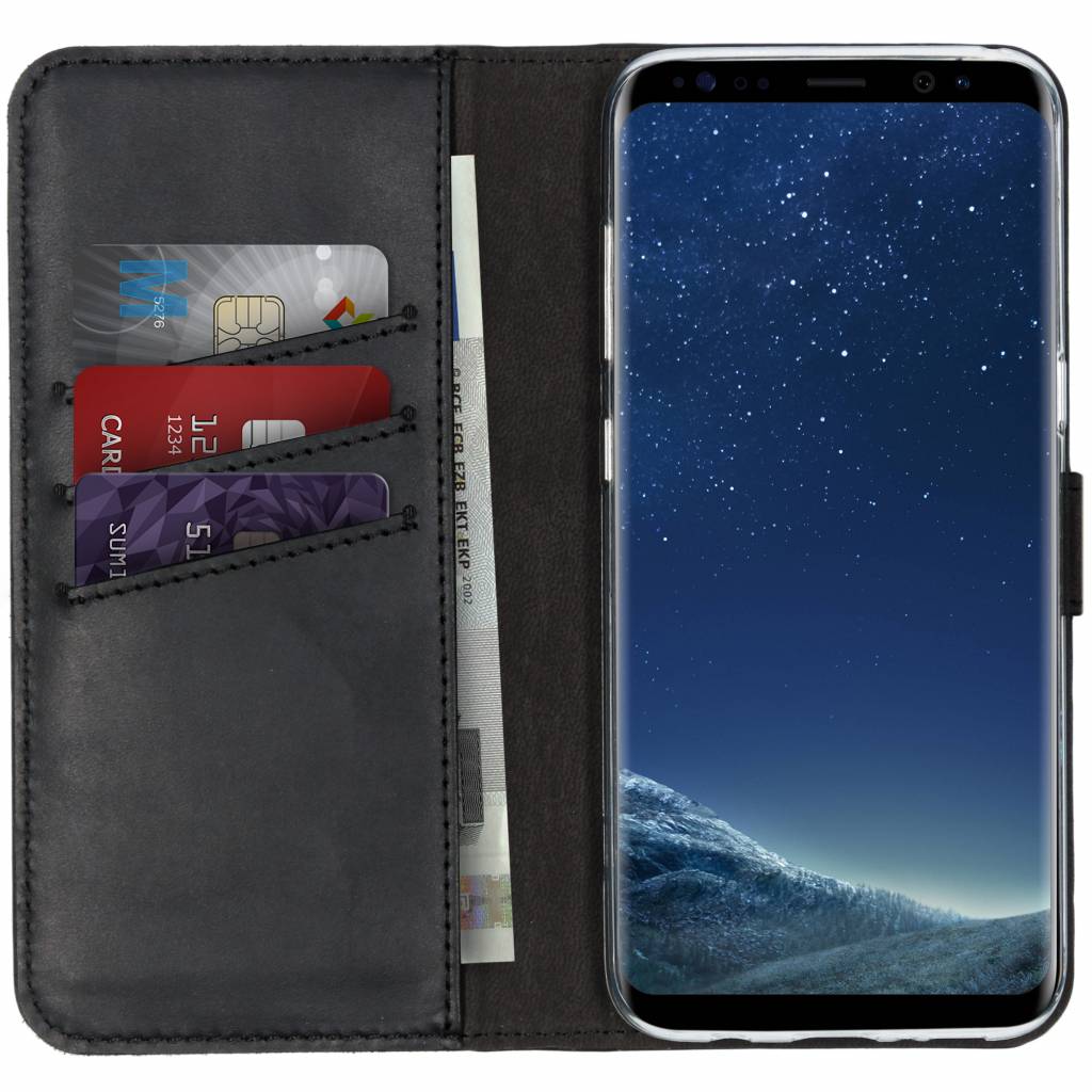 Selencia Echt Lederen Bookcase Samsung Galaxy S8 – Zwart