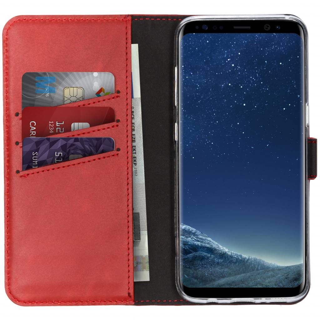 Selencia Echt Lederen Bookcase Samsung Galaxy S8 – Rood