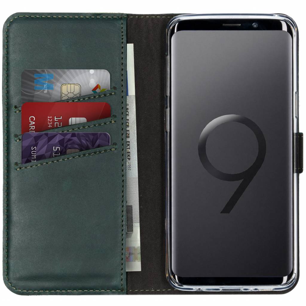 Selencia Echt Lederen Bookcase Samsung Galaxy S9 – Groen
