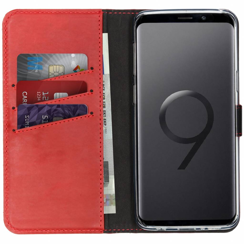 Selencia Echt Lederen Bookcase Samsung Galaxy S9 – Rood