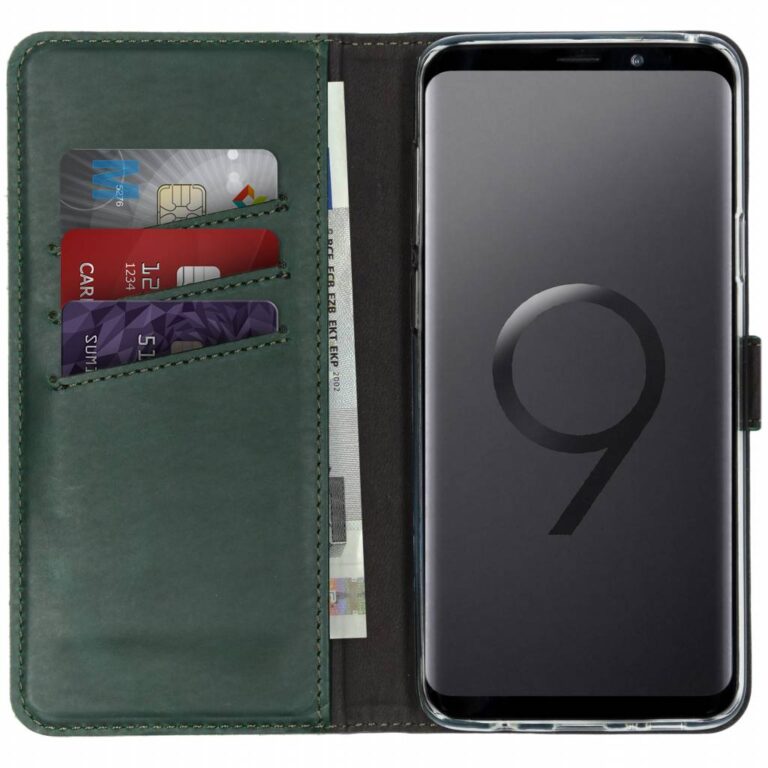 Selencia Echt Lederen Bookcase Samsung Galaxy S9 Plus - Groen - Afbeelding 3