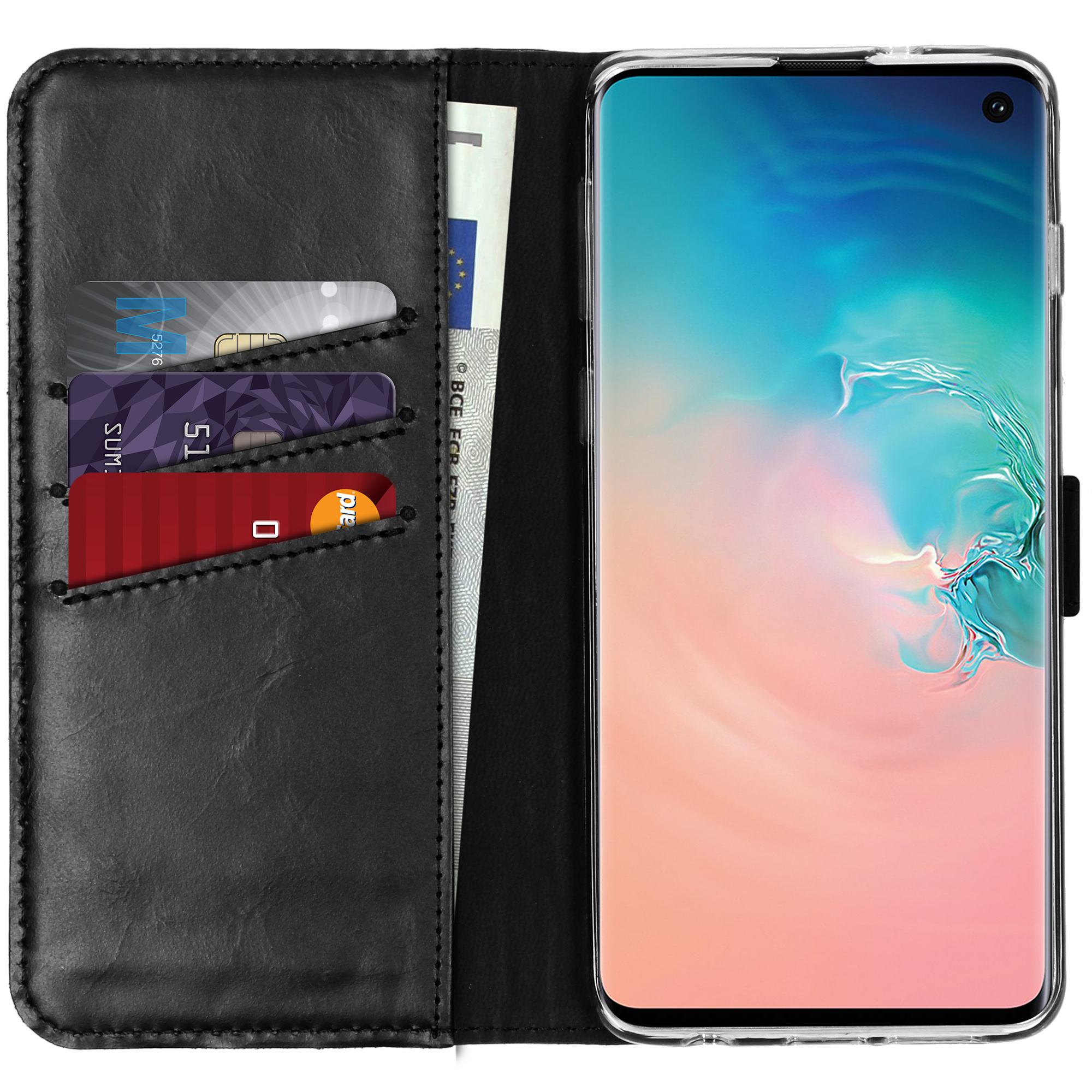 Selencia Echt Lederen Bookcase Samsung Galaxy S10 – Zwart
