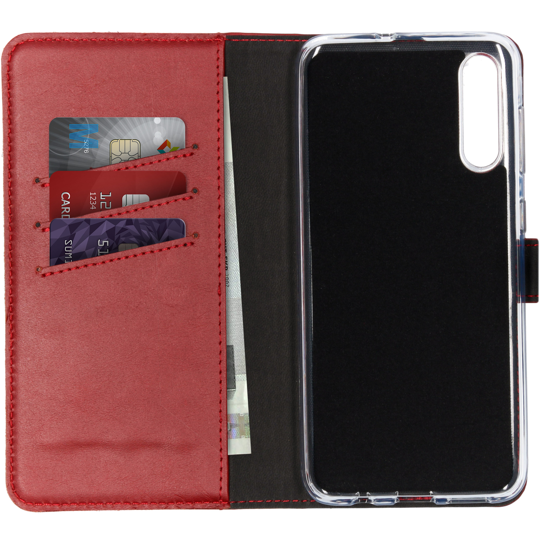 Selencia Echt Leren Bookcase Samsung Galaxy A50 / A30s - Rood - Afbeelding 3
