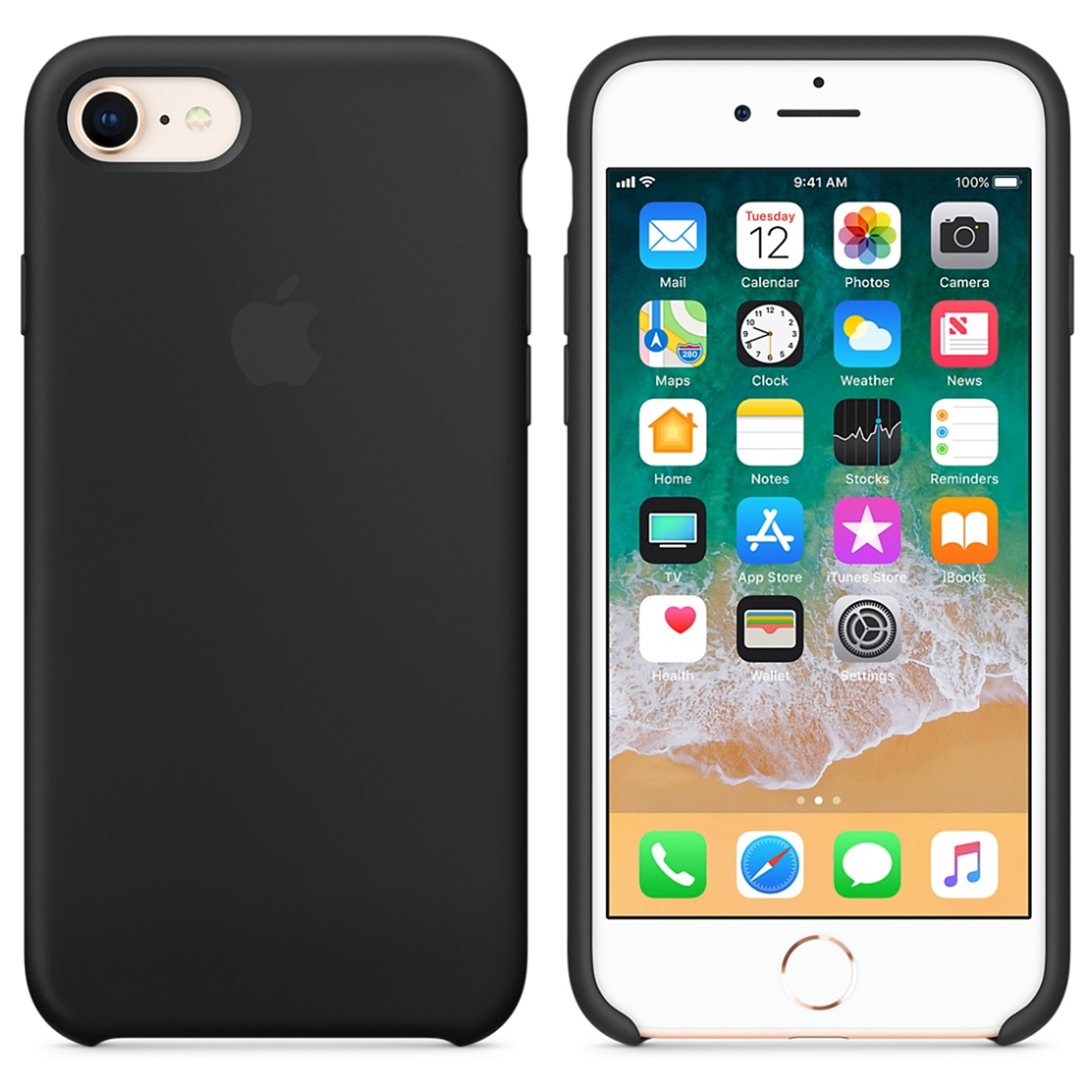 Silicone Backcover Apple iPhone SE (2022 / 2020) / 8 / 7 - Black - Afbeelding 2