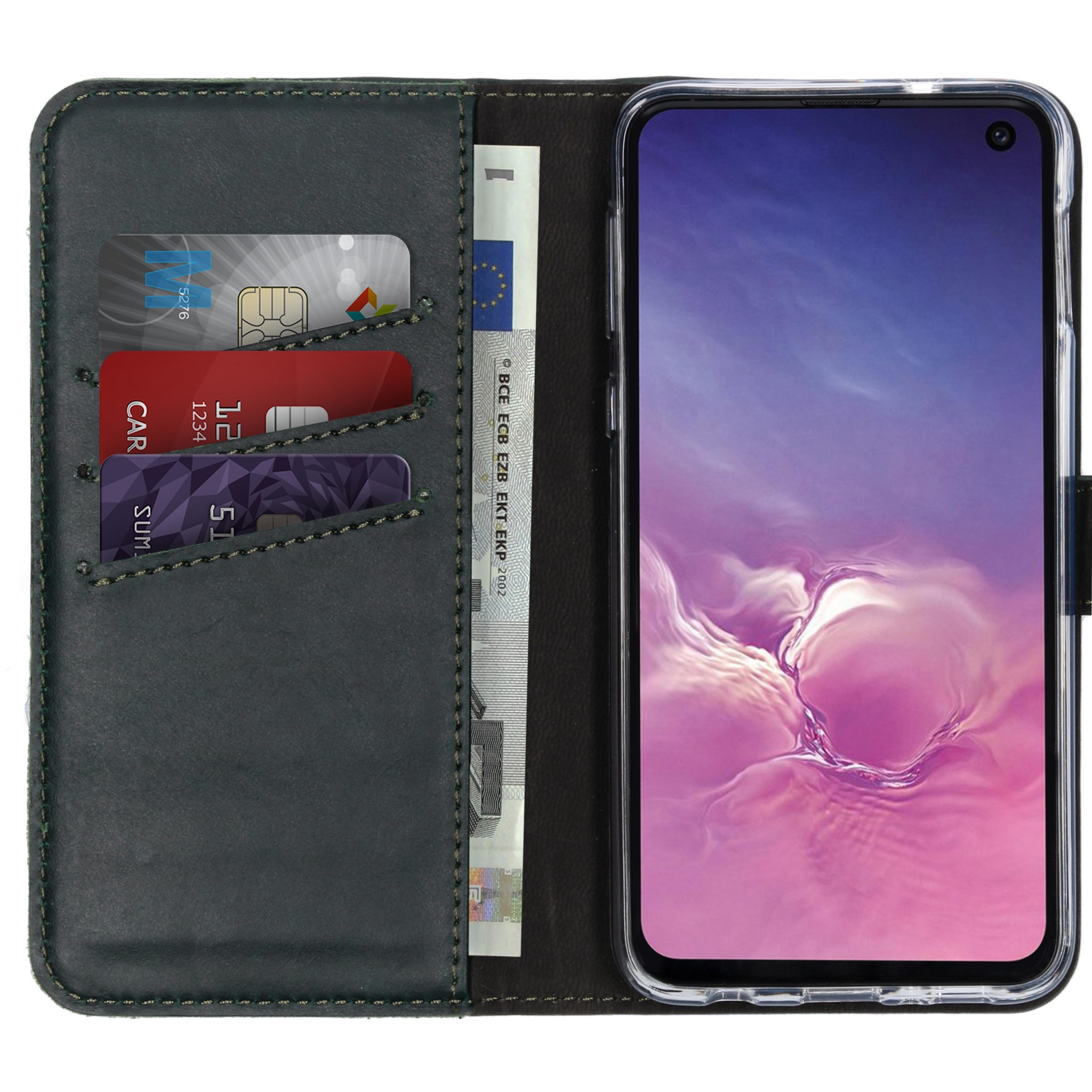 Selencia Echt Leren Bookcase Samsung Galaxy S10e - Groen