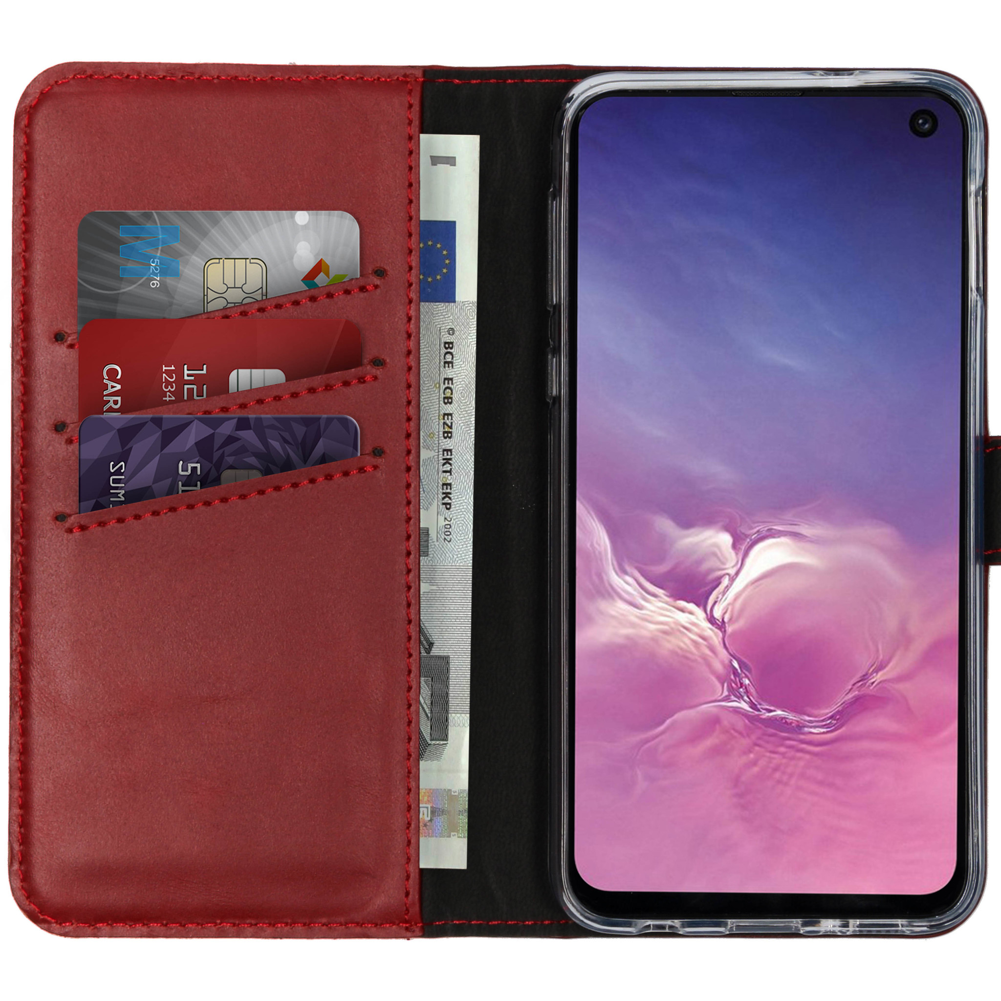 Selencia Echt Lederen Bookcase Samsung Galaxy S10e – Rood