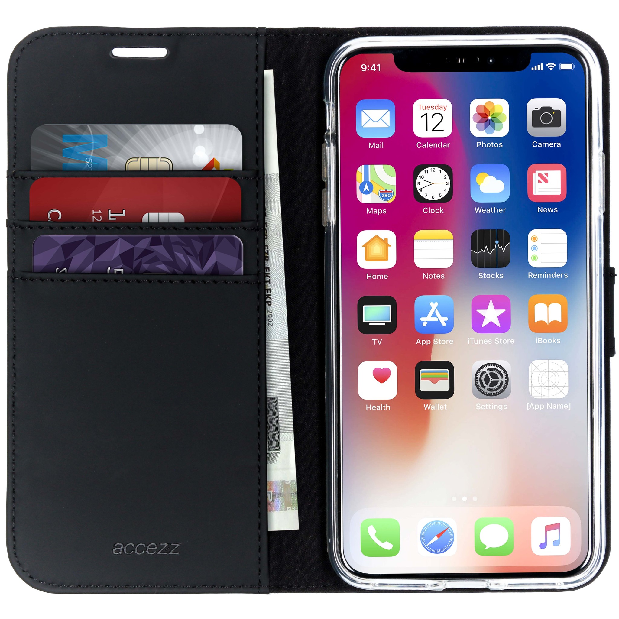 Accezz Wallet Softcase Bookcase Apple iPhone Xs Max - Zwart - Afbeelding 2