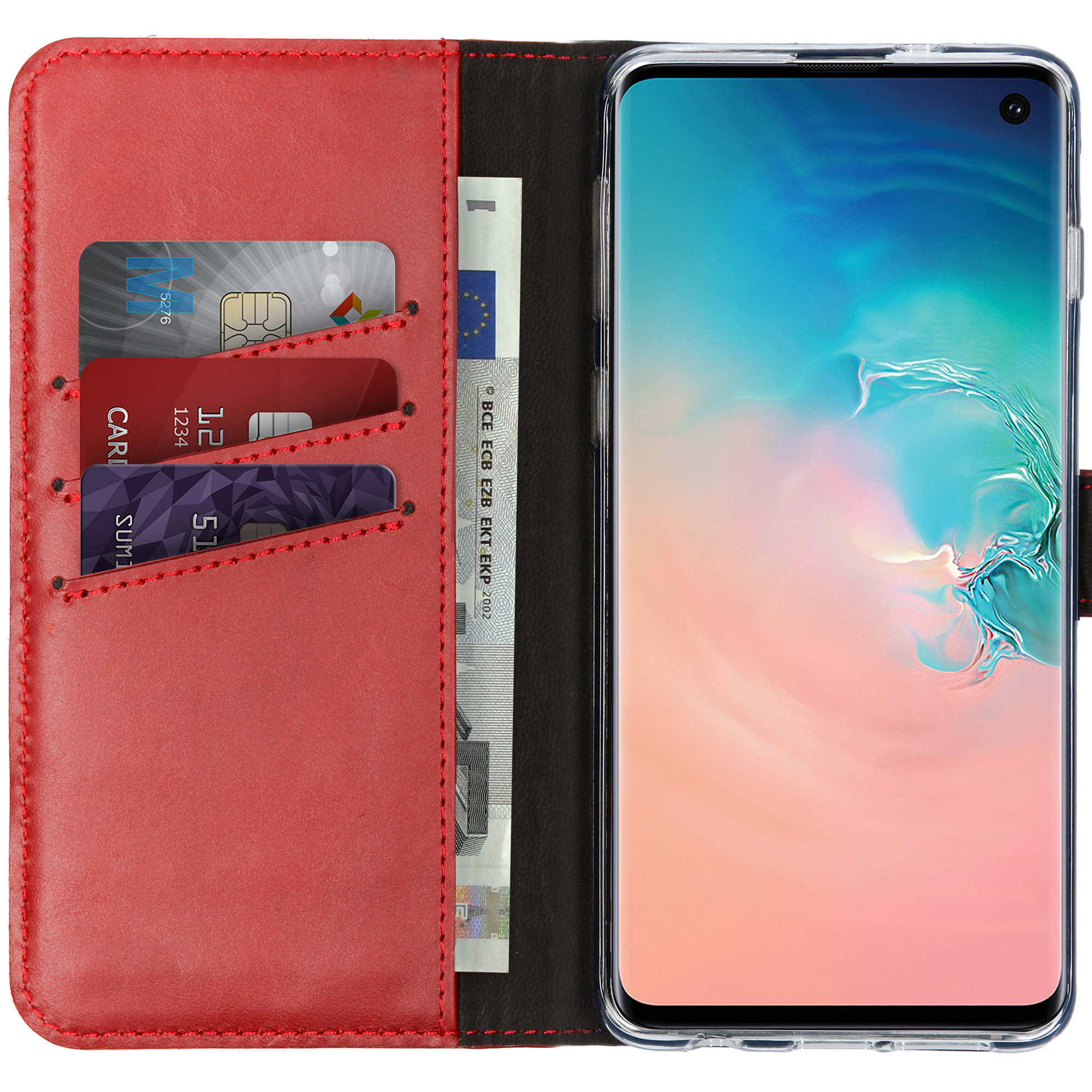 Selencia Echt Lederen Bookcase Samsung Galaxy S10 – Rood