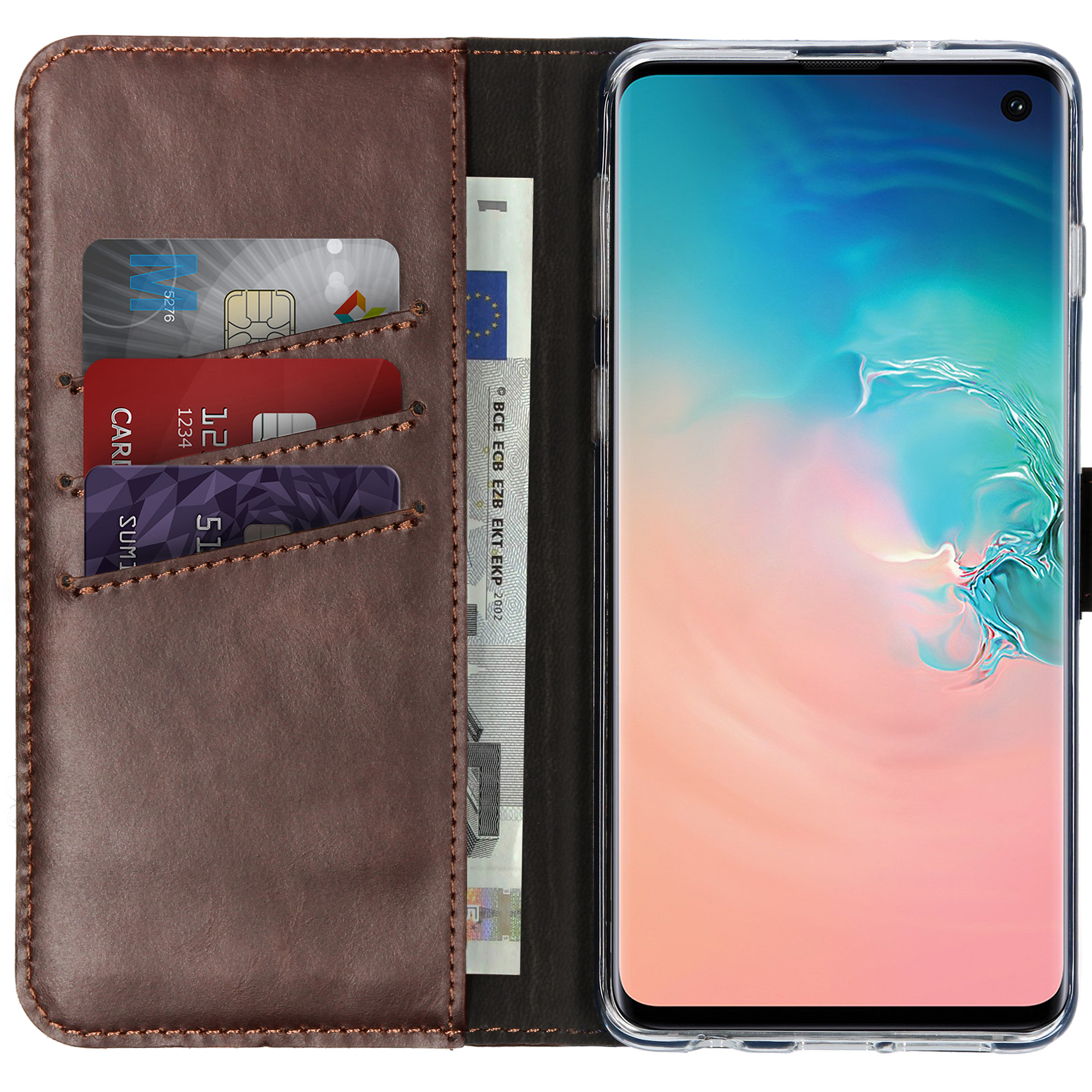 Selencia Echt Lederen Bookcase Samsung Galaxy S10 – Bruin
