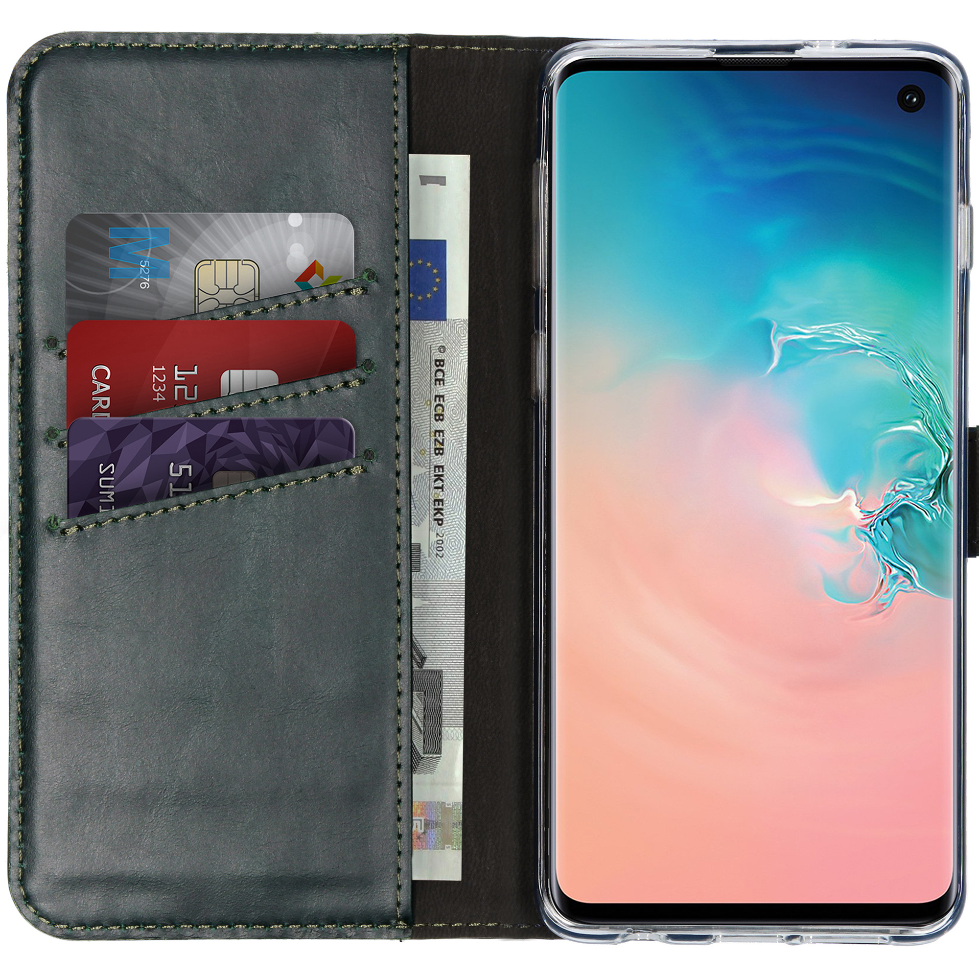 Selencia Echt Lederen Bookcase Samsung Galaxy S10 – Groen
