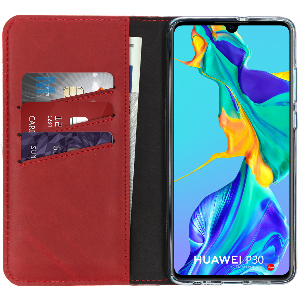 Selencia Echt Lederen Bookcase Huawei P30 – Rood