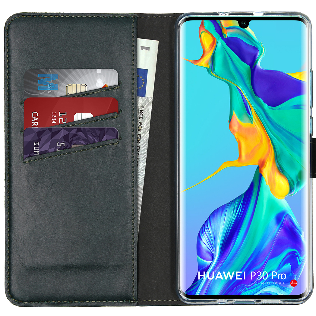 Selencia Echt Lederen Bookcase Huawei P30 Pro – Groen
