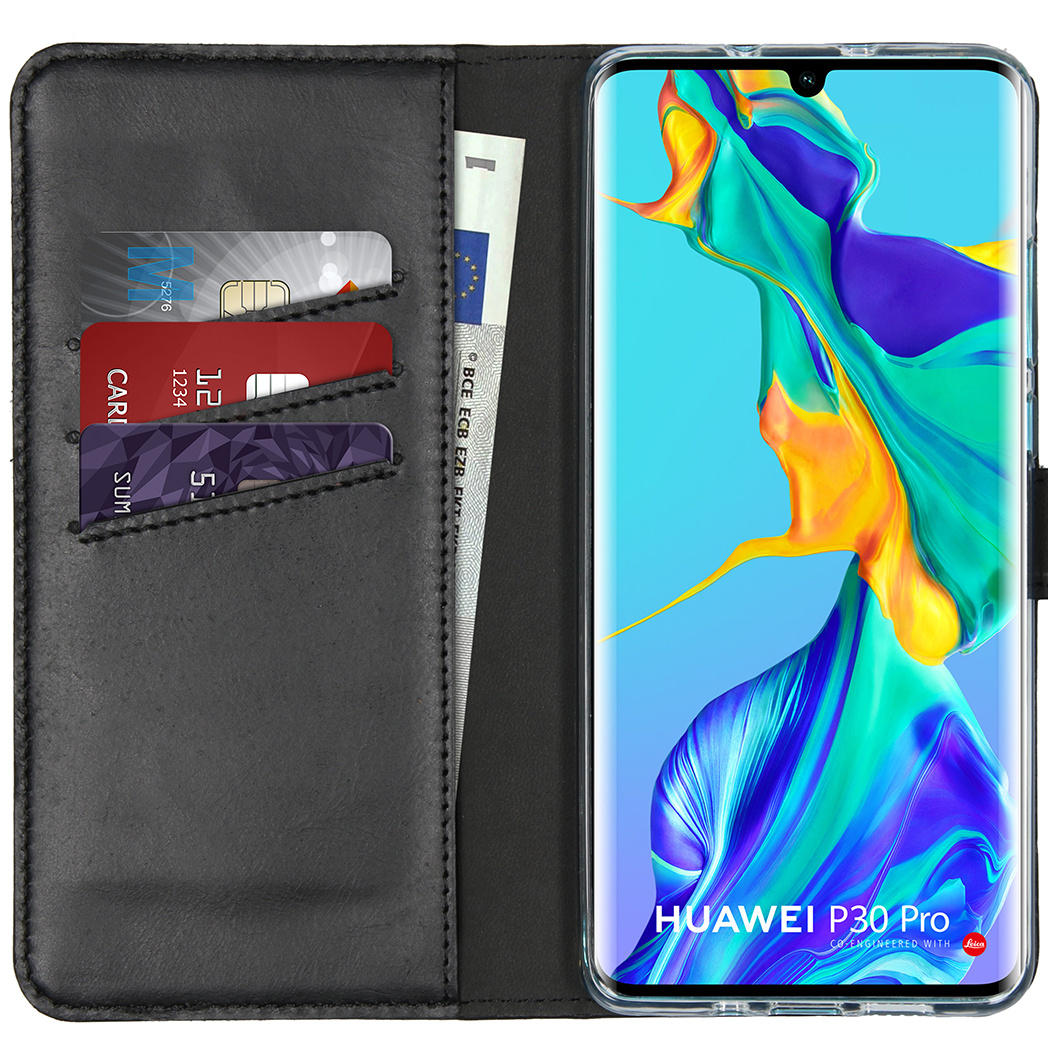 Selencia Echt Lederen Bookcase Huawei P30 Pro – Zwart
