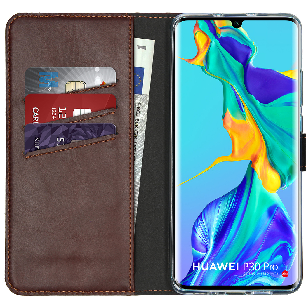 Selencia Echt Lederen Bookcase Huawei P30 Pro – Bruin