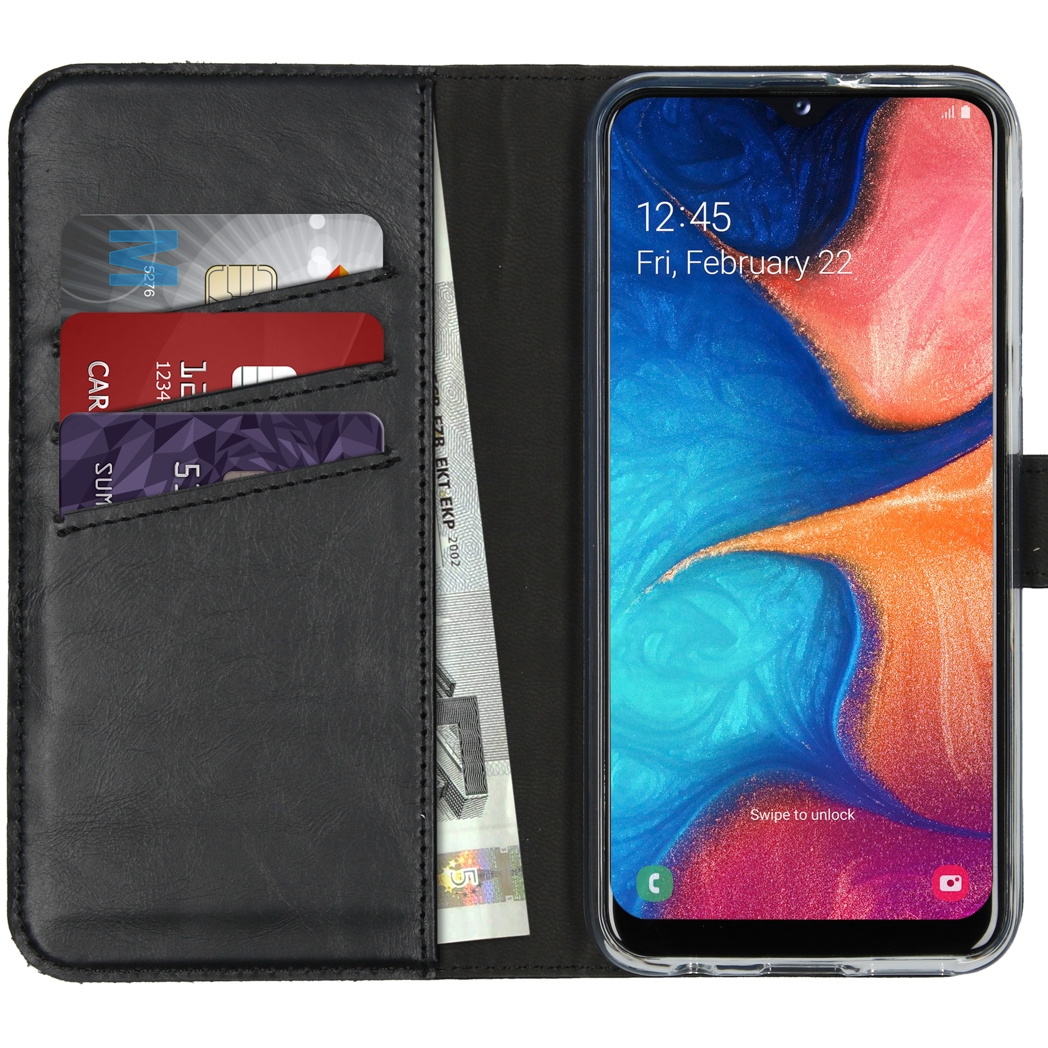 Selencia Echt Lederen Bookcase Samsung Galaxy A20e – Zwart