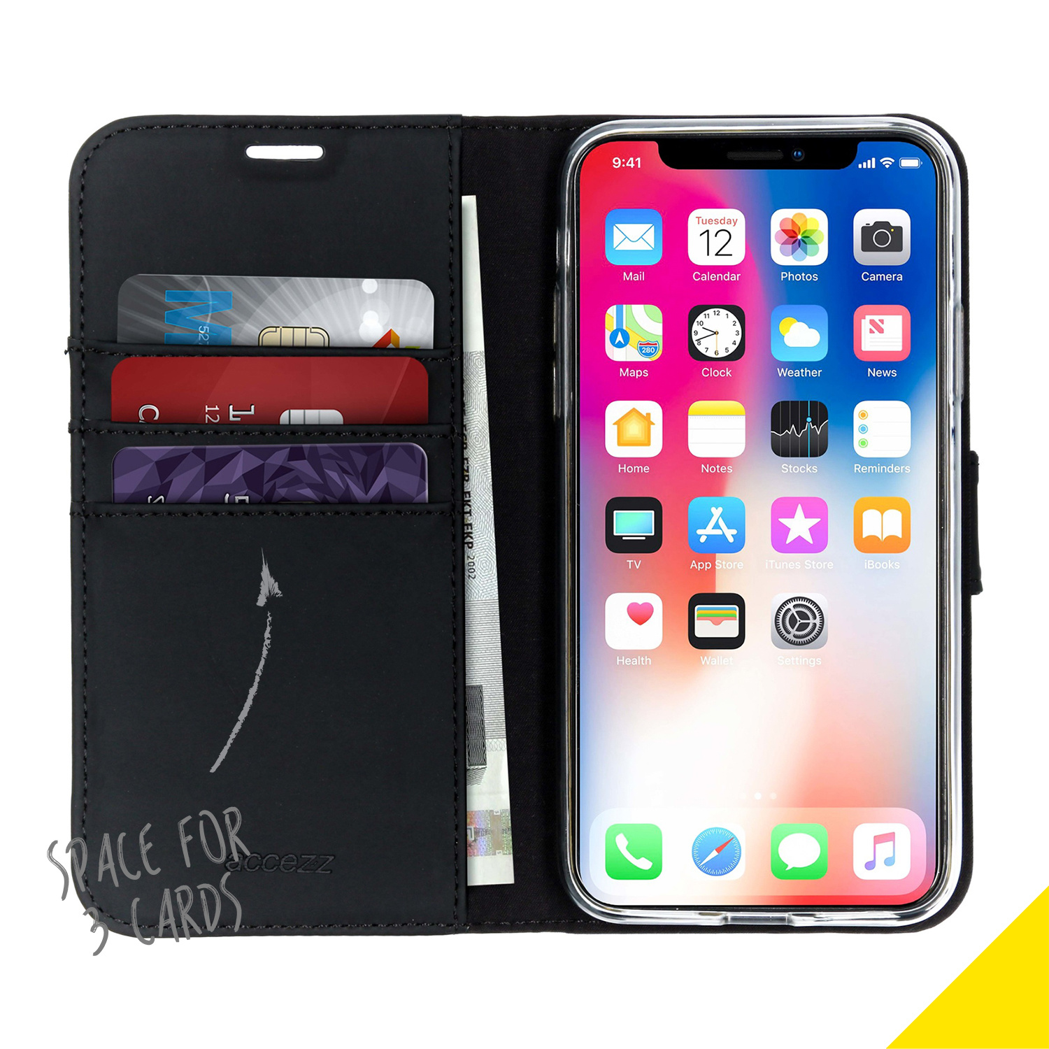 Accezz Wallet Softcase Bookcase Apple iPhone X / Xs - Zwart - Afbeelding 3