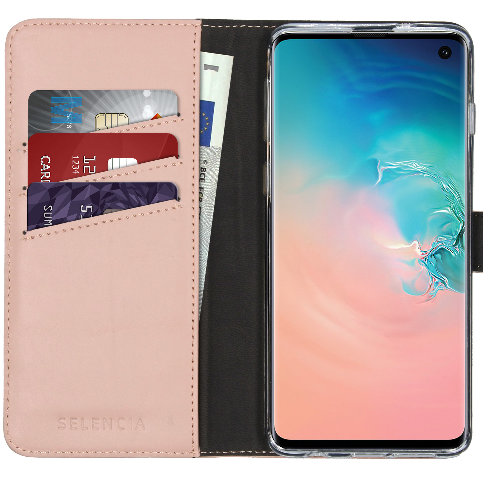 Selencia Echt Lederen Bookcase Samsung Galaxy S10 – Roze