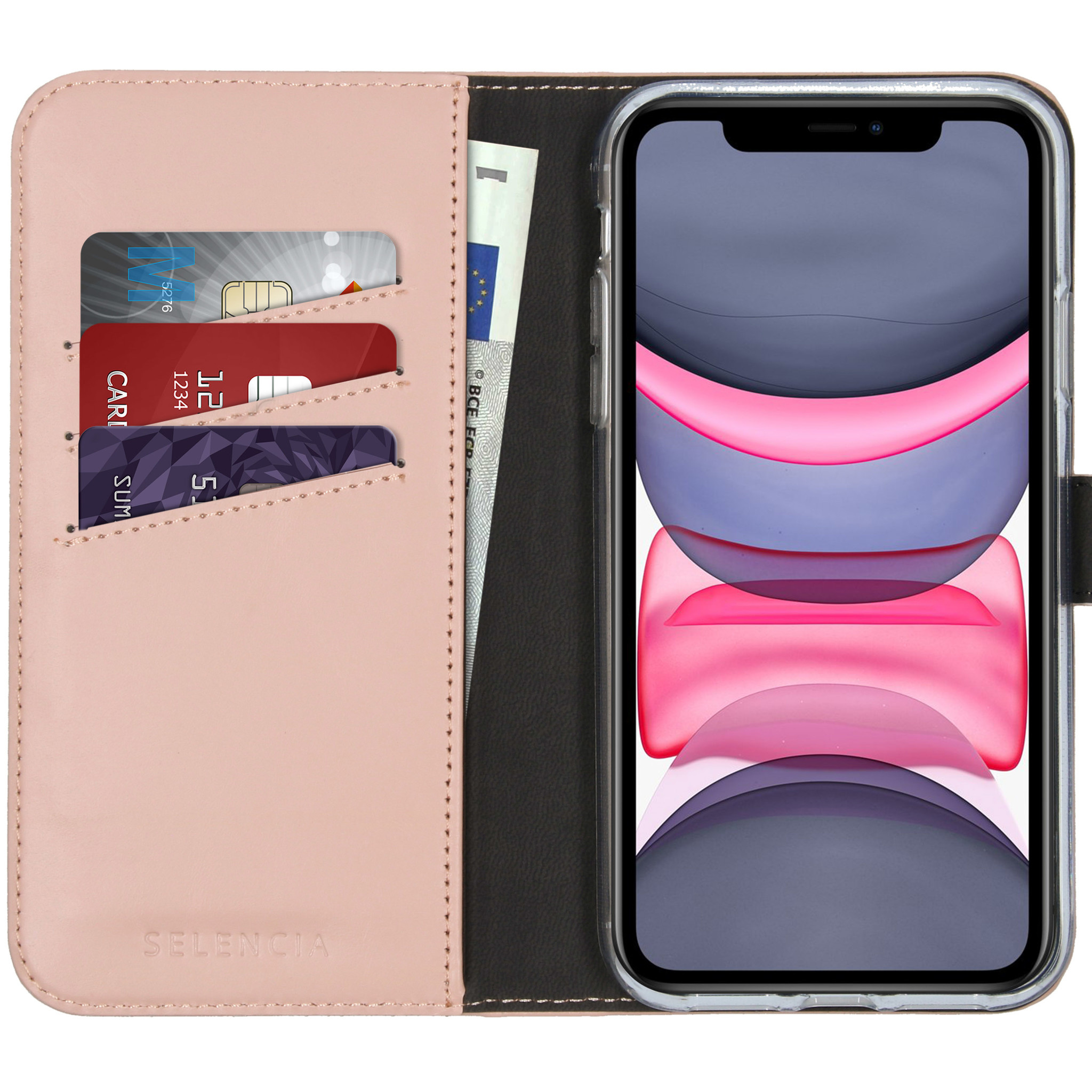 Selencia Echt Lederen Bookcase Apple iPhone 11 – Roze