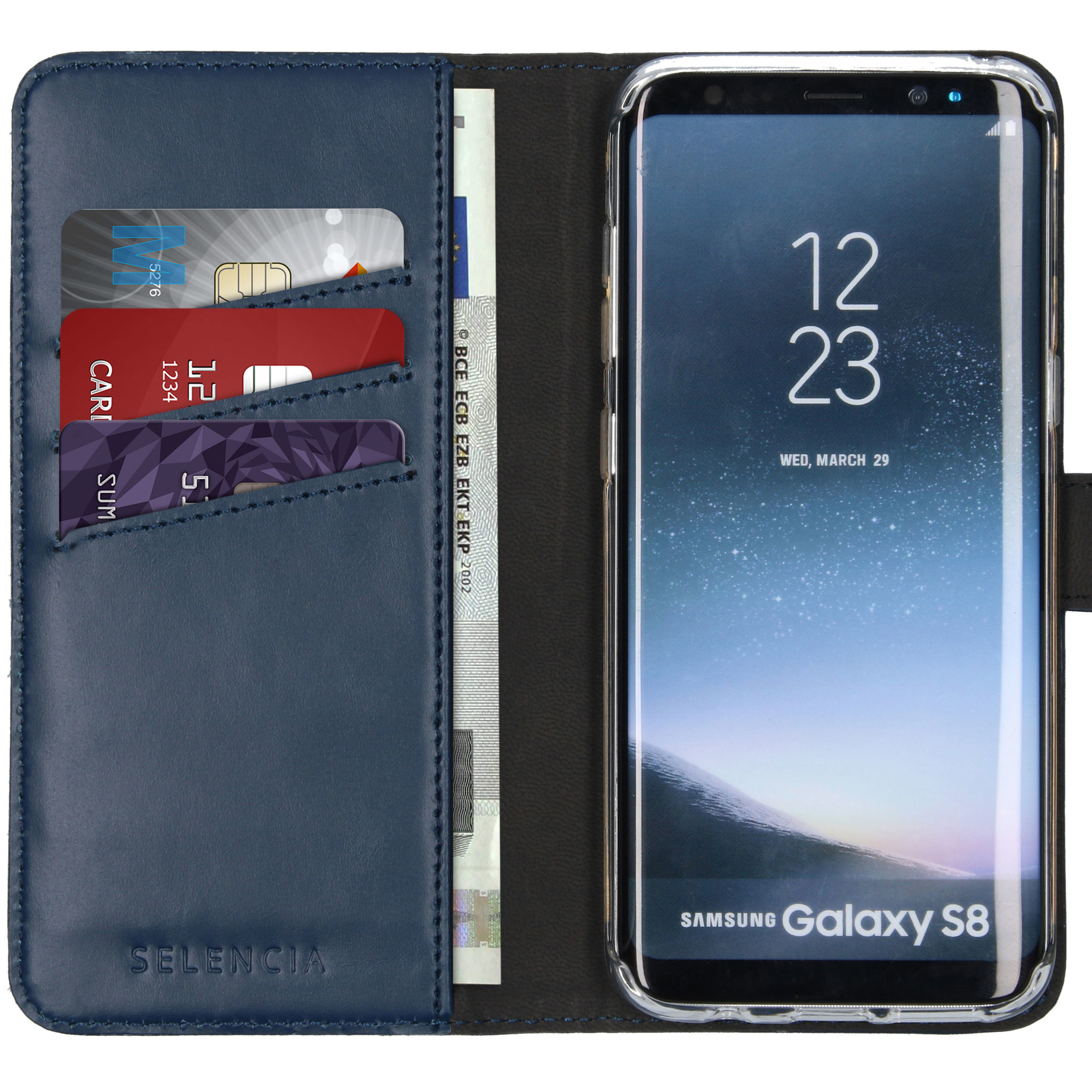 Selencia Echt Lederen Bookcase Samsung Galaxy S8 – Blauw
