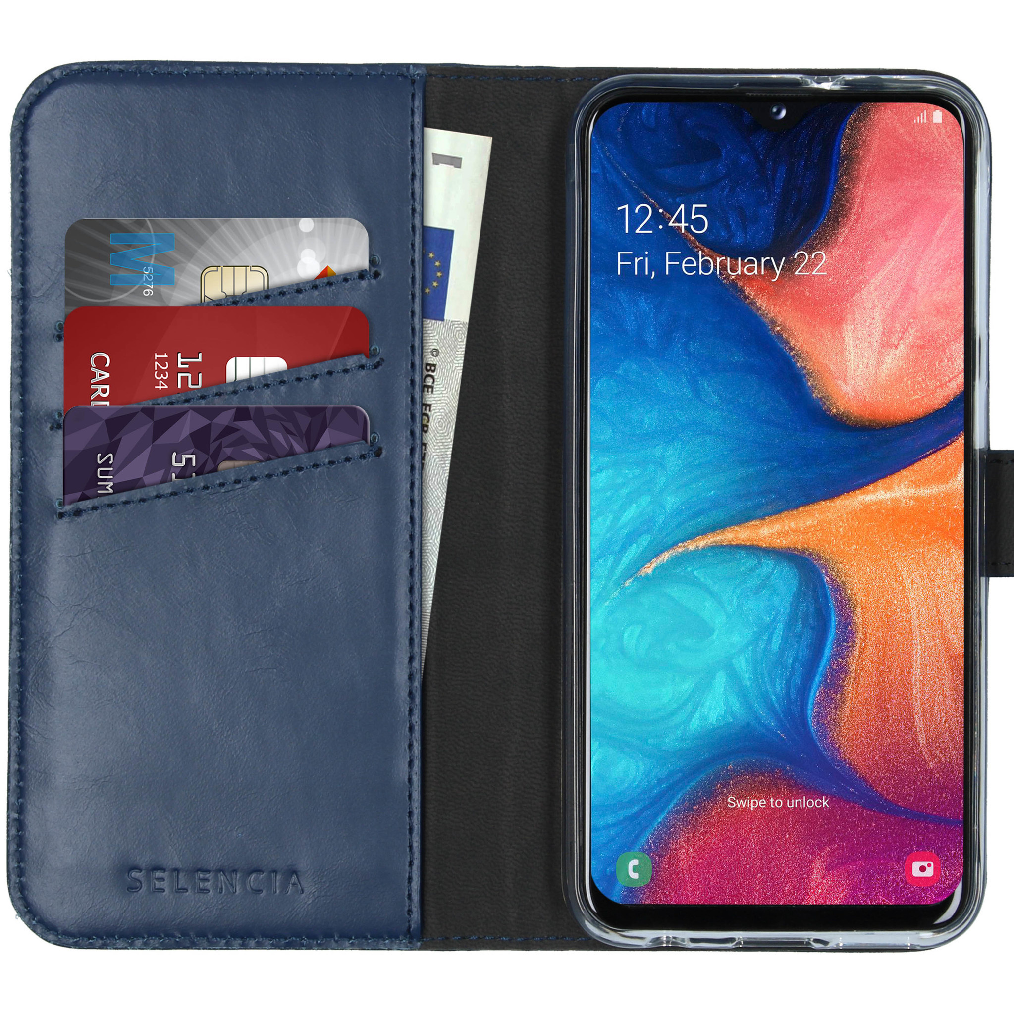 Selencia Echt Lederen Bookcase Samsung Galaxy A20e – Blauw