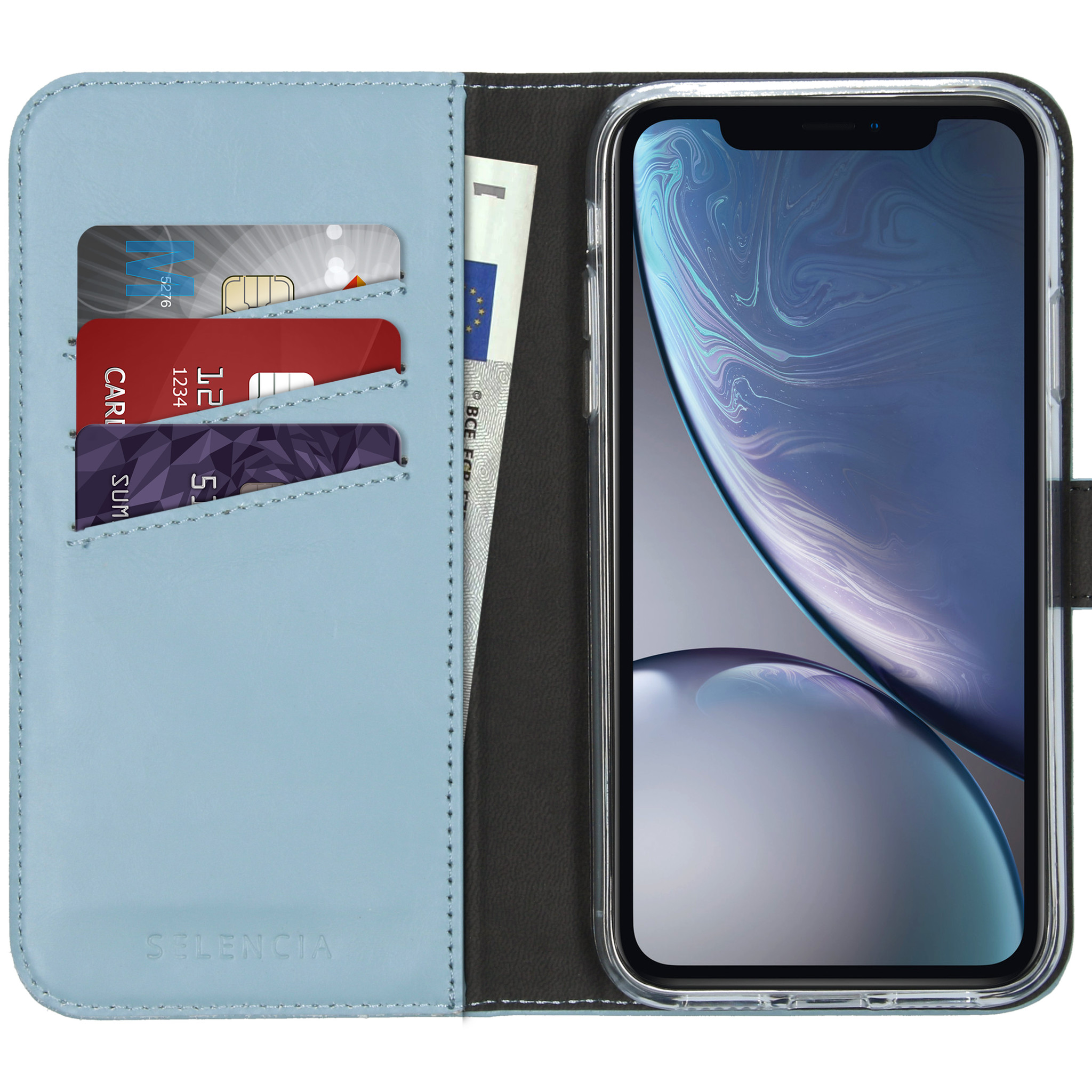 Selencia Echt Lederen Bookcase Apple iPhone Xr – Lichtblauw