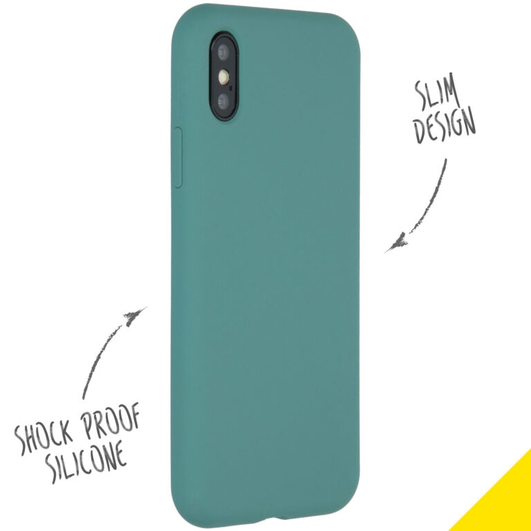 Accezz Liquid Silicone Backcover Apple iPhone Xs / X - Donkergroen - Afbeelding 2