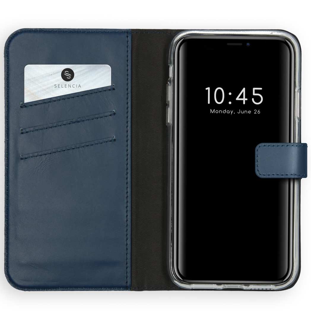 Selencia Echt Lederen Bookcase Apple iPhone 11 – Blauw