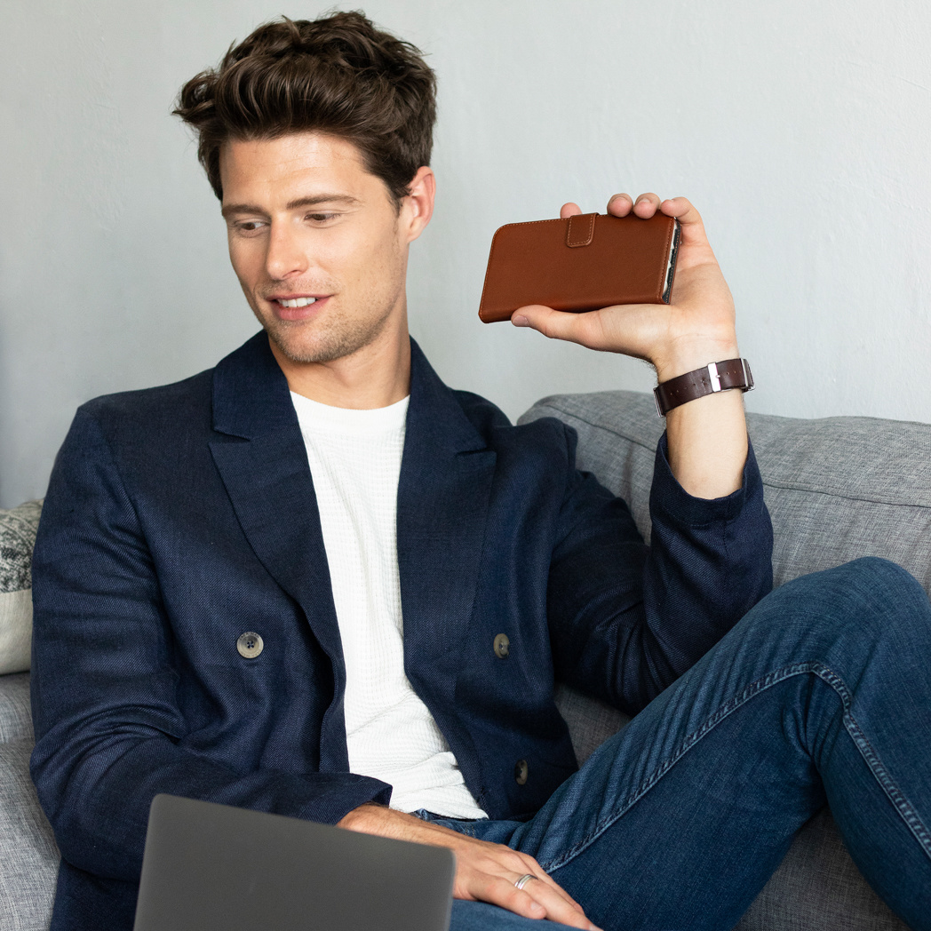 Selencia Echt Leren Bookcase Samsung Galaxy A50 / A30s - Lichtbruin - Afbeelding 4