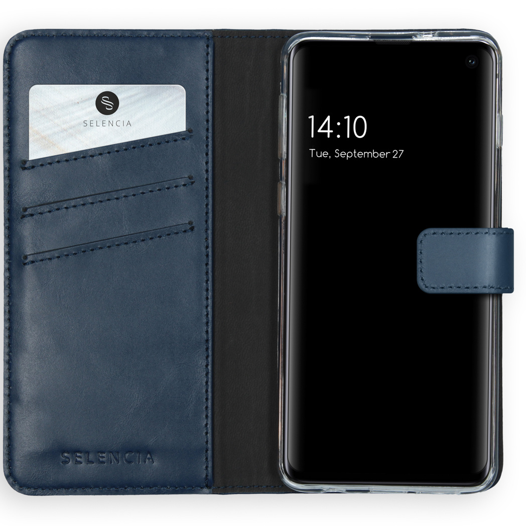Selencia Echt Lederen Bookcase Samsung Galaxy S10 – Blauw