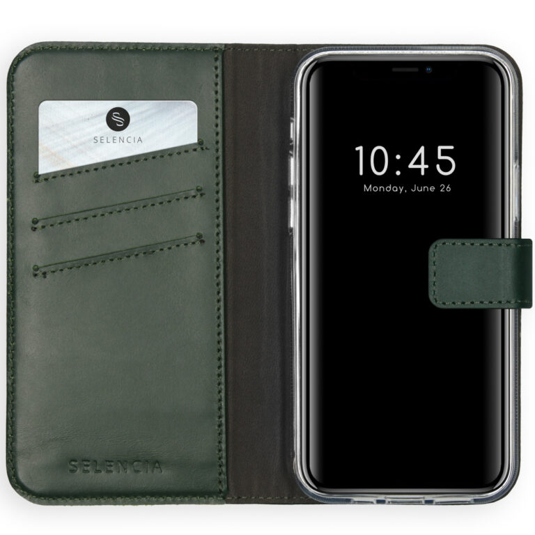 Selencia Echt Lederen Bookcase Apple iPhone 12 (Pro) - Groen
