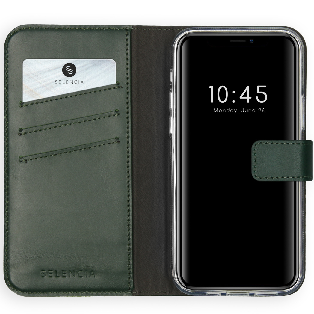 Selencia Echt Lederen Bookcase Apple iPhone 12 (Pro) – Groen
