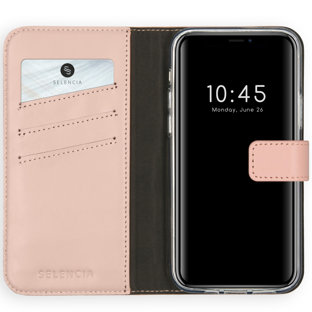 Selencia Echt Lederen Bookcase Apple iPhone 12 (Pro) – Roze