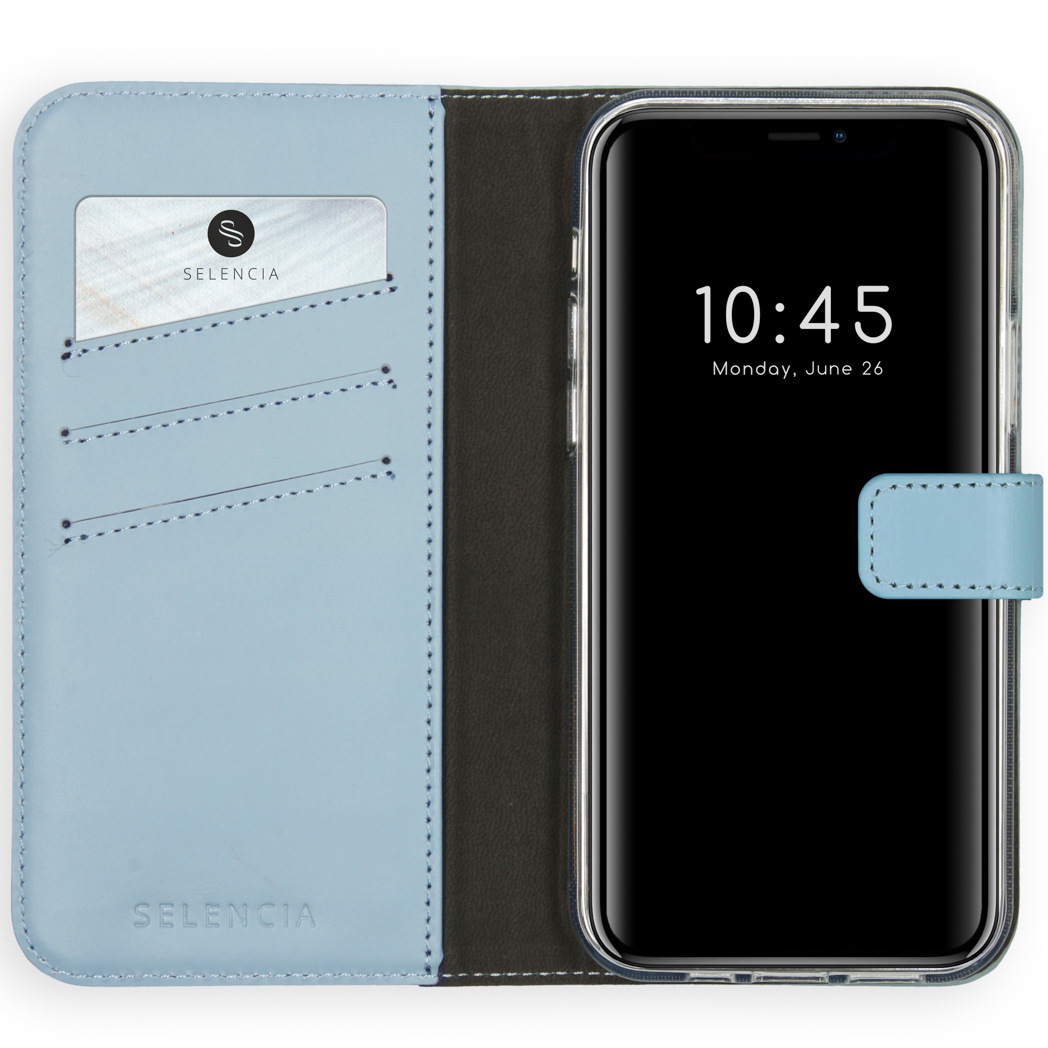 Selencia Echt Lederen Bookcase Apple iPhone 12 (Pro) – Lichtblauw