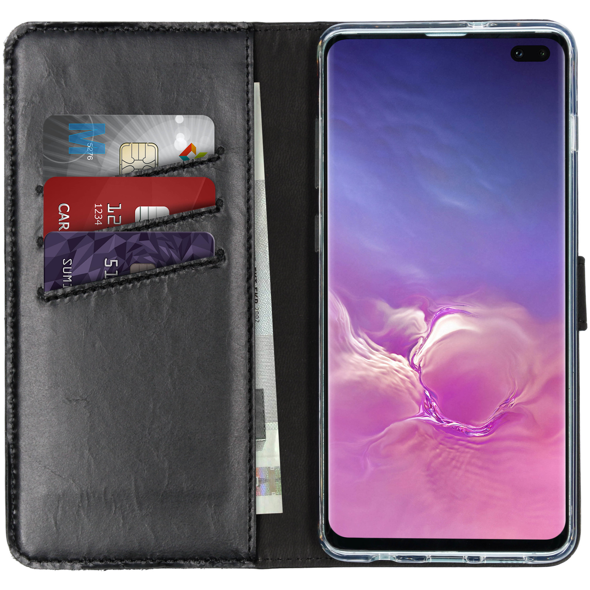 Selencia Echt Lederen Bookcase Samsung Galaxy S10 Plus – Zwart