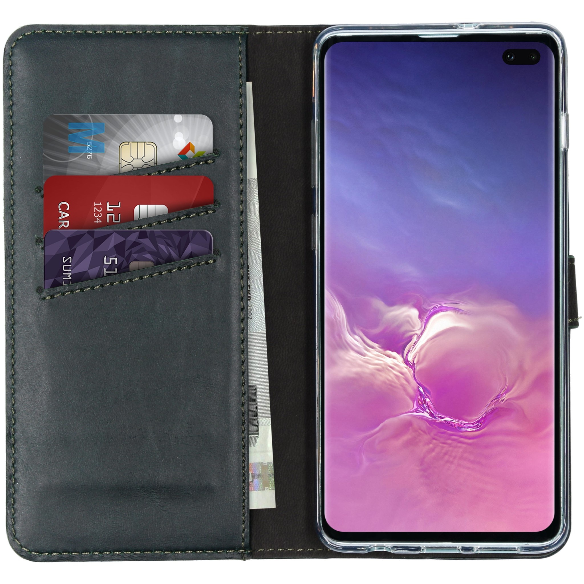 Selencia Echt Lederen Bookcase Samsung Galaxy S10 Plus – Groen