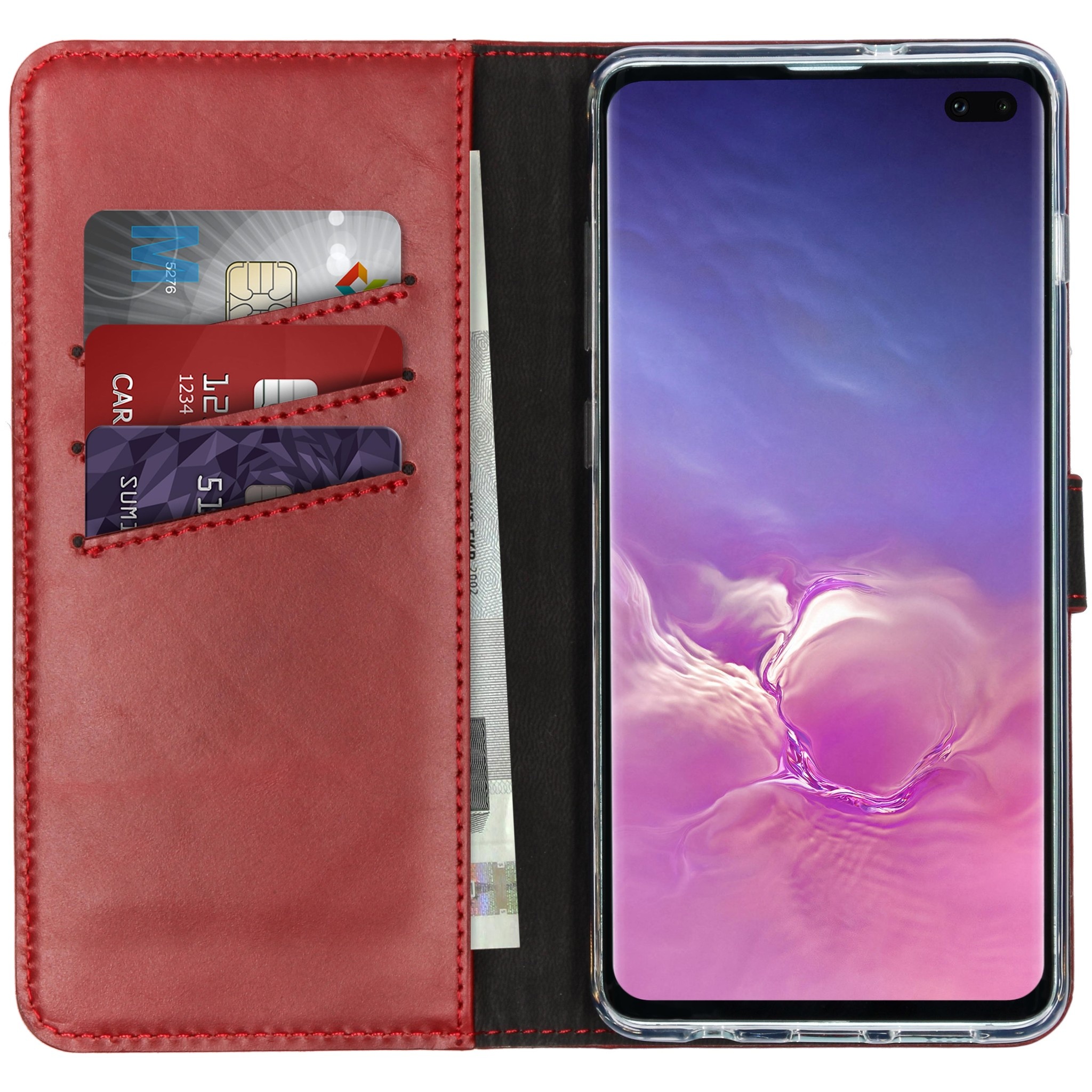 Selencia Echt Lederen Bookcase Samsung Galaxy S10 Plus – Rood