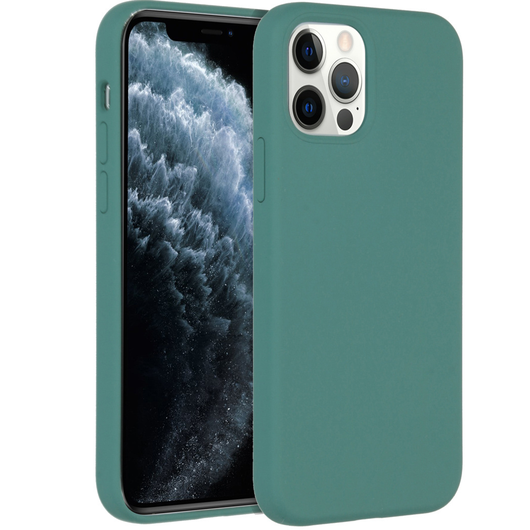Accezz Liquid Silicone Backcover Apple iPhone 12 (Pro) – Donkergroen